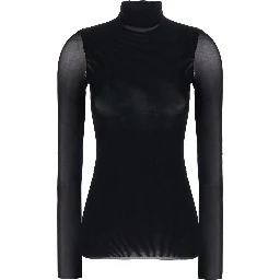 Black High Neck Top with Long Sleeves in Tech Fabric for Women