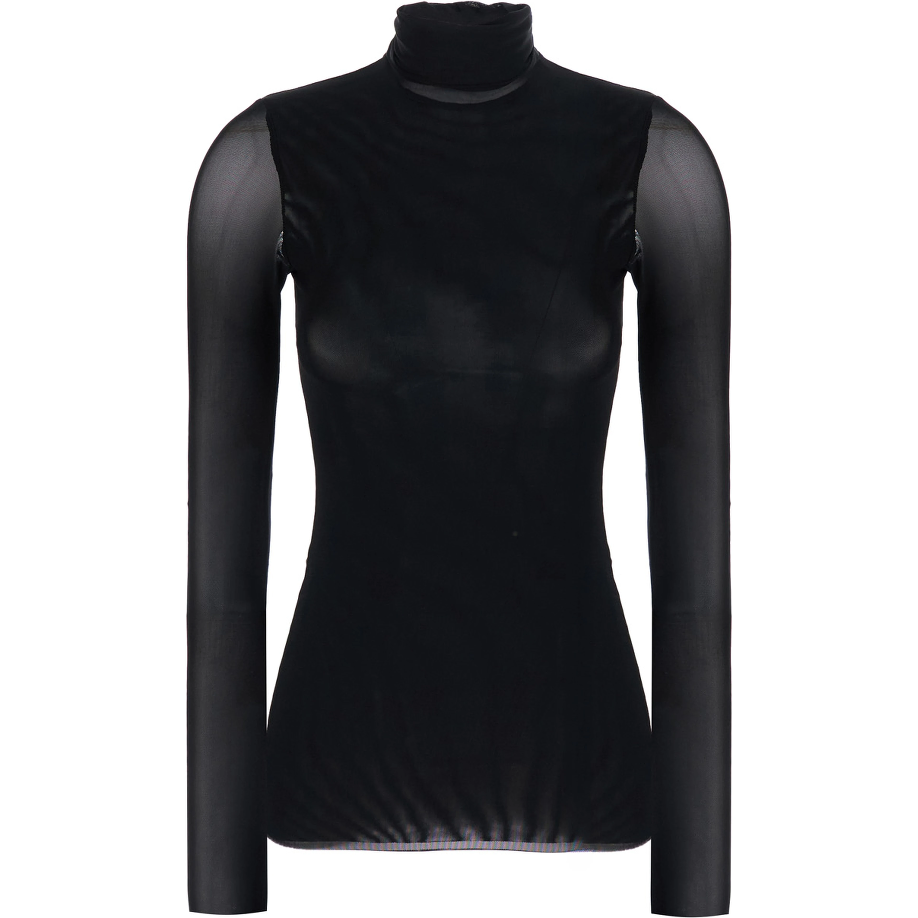 Black High Neck Top with Long Sleeves in Tech Fabric for Women