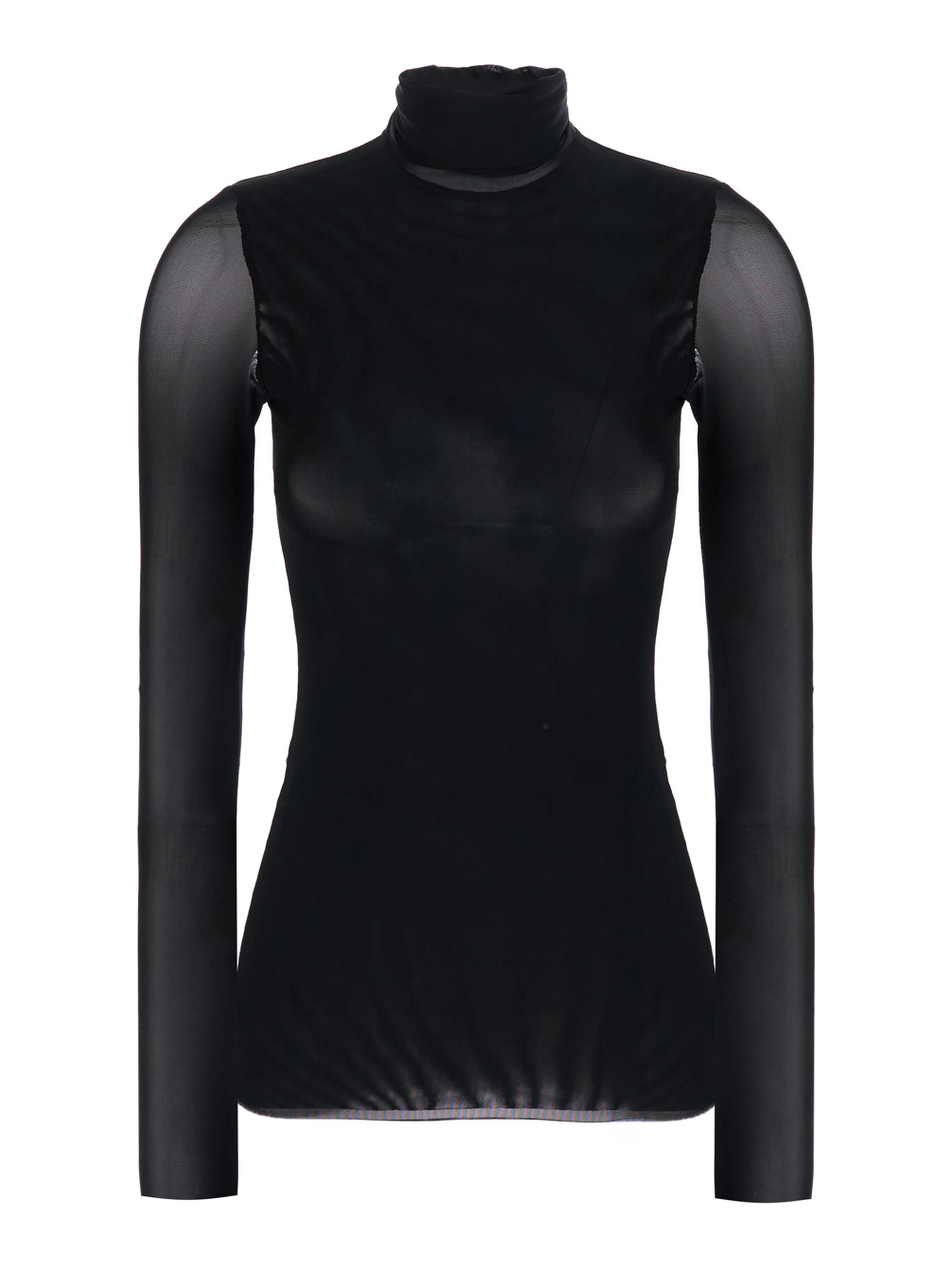 Black High Neck Top with Long Sleeves in Tech Fabric for Women