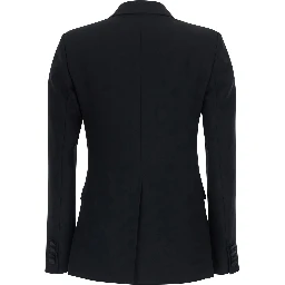Black Double-Breasted Jacket with Peak Revers in Tech Fabric for Women
