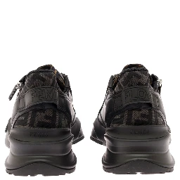 Sneaker Fendi Flow with FF Logo and Zip Detail on the Side in Black Leather Men