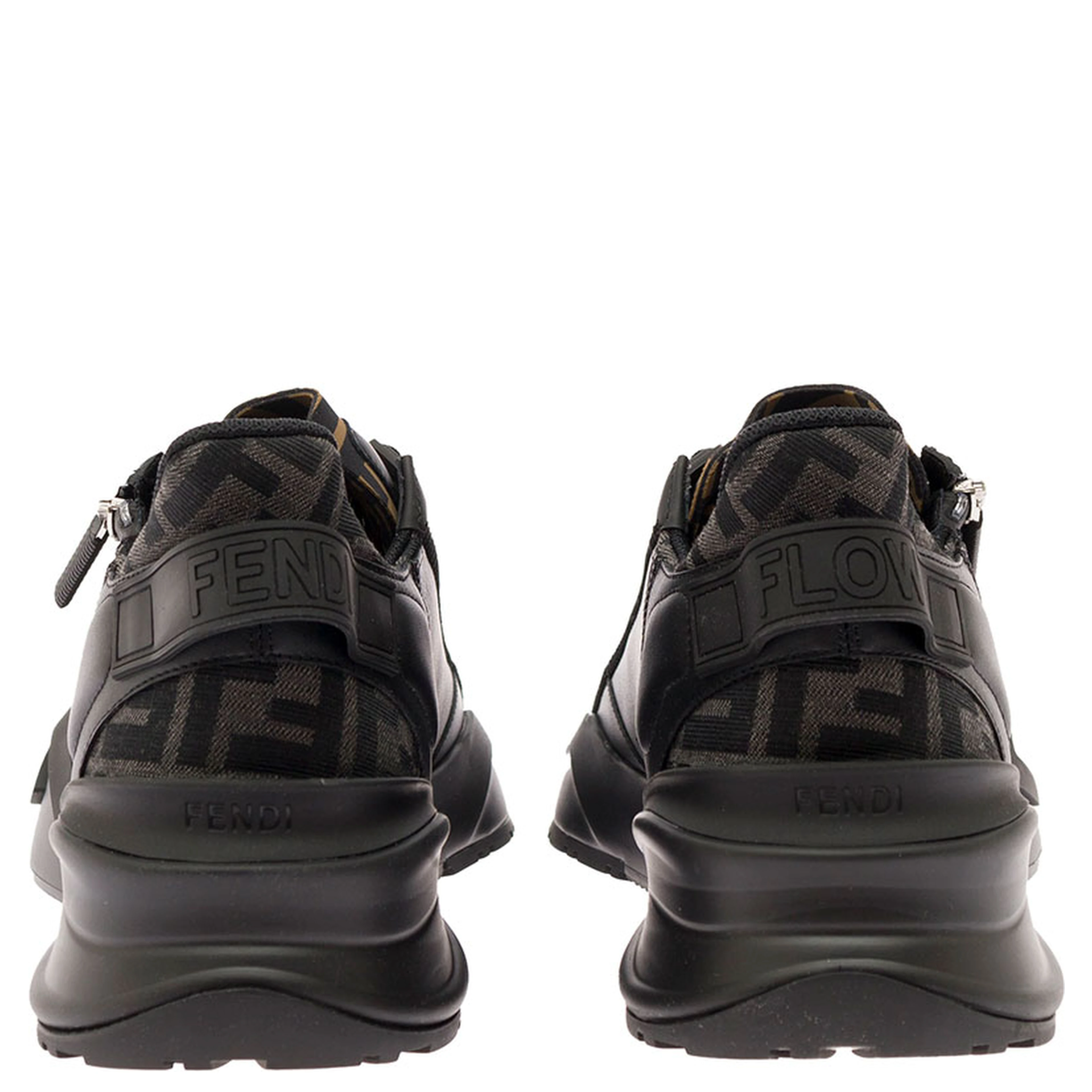 Sneaker Fendi Flow with FF Logo and Zip Detail on the Side in Black Leather Men