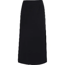 Black Midi skirt with double slit and hidden zip closure at the back in wool blend for women