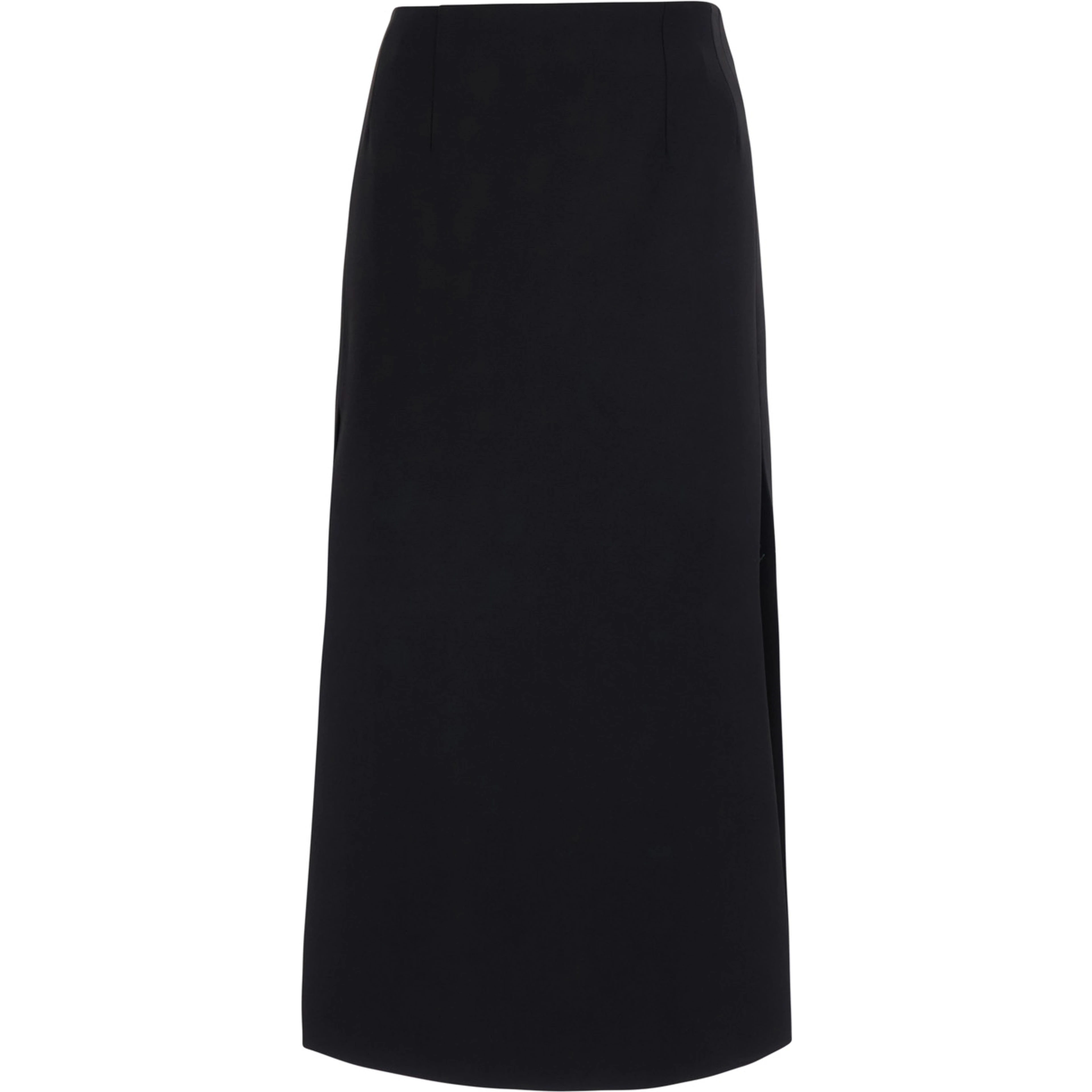 Black Midi skirt with double slit and hidden zip closure at the back in wool blend for women
