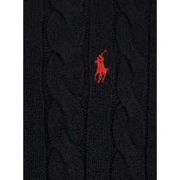 Crew Neck Sweater with Pony Logo on the Front in Black Cotton for Men