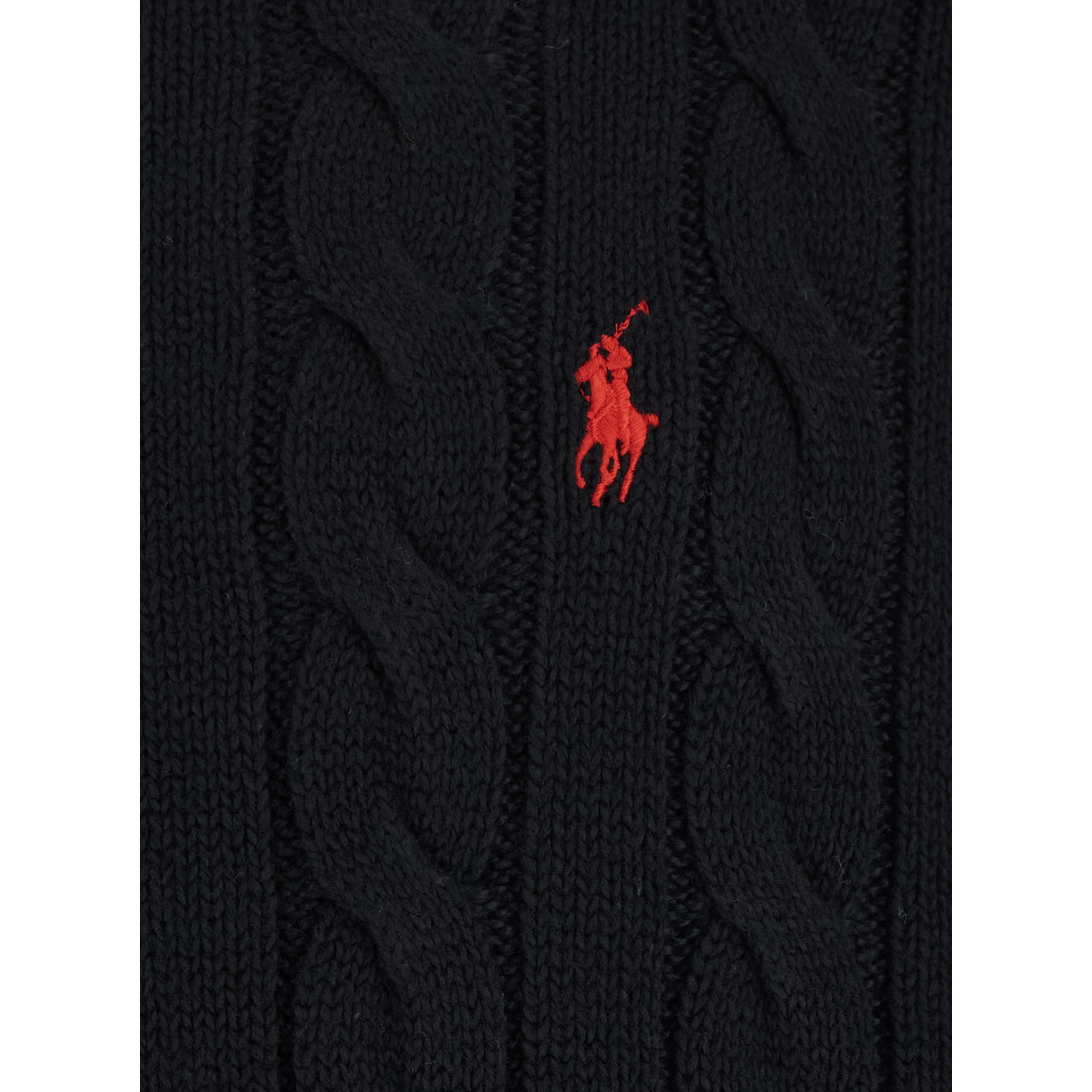 Crew Neck Sweater with Pony Logo on the Front in Black Cotton for Men