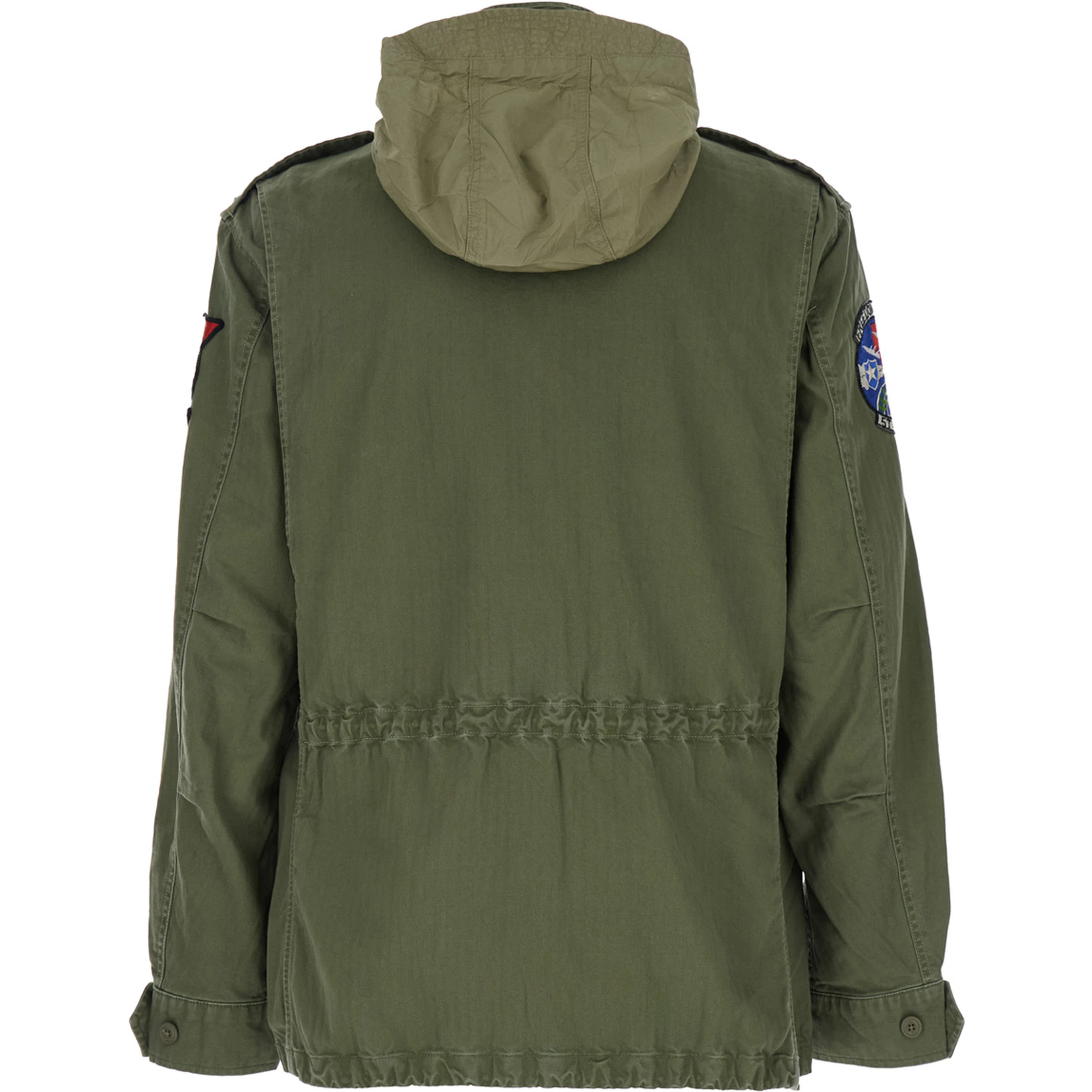 Jacket with Patches Applied on the Front and Sleeves in Green Cotton for Men
