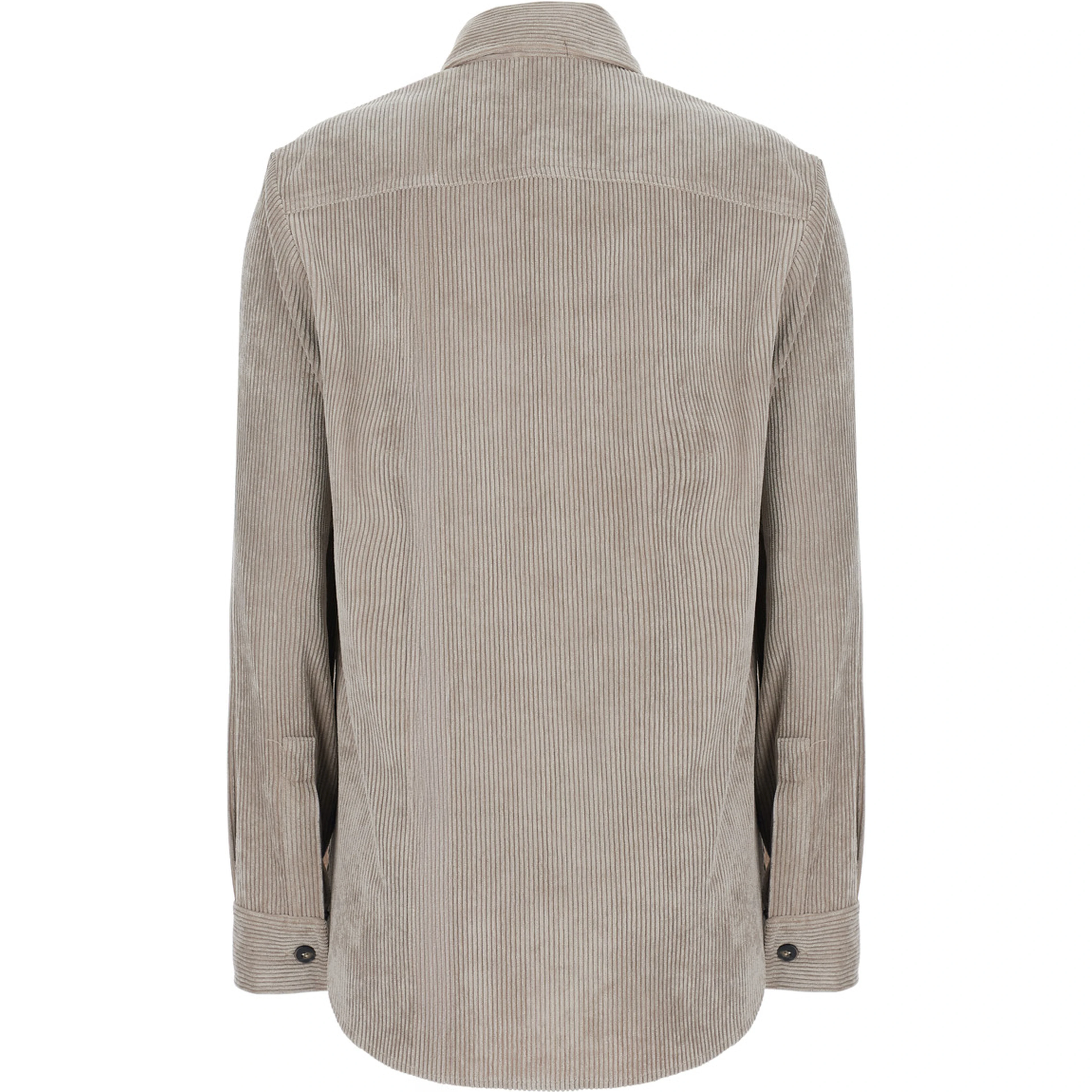 Grey Shirt with classic collar and two patch pockets on the front in corduroy for women