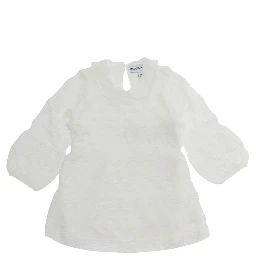 White Dress with Peter Pan Collar and All-Over Embroidery in Fabric Baby