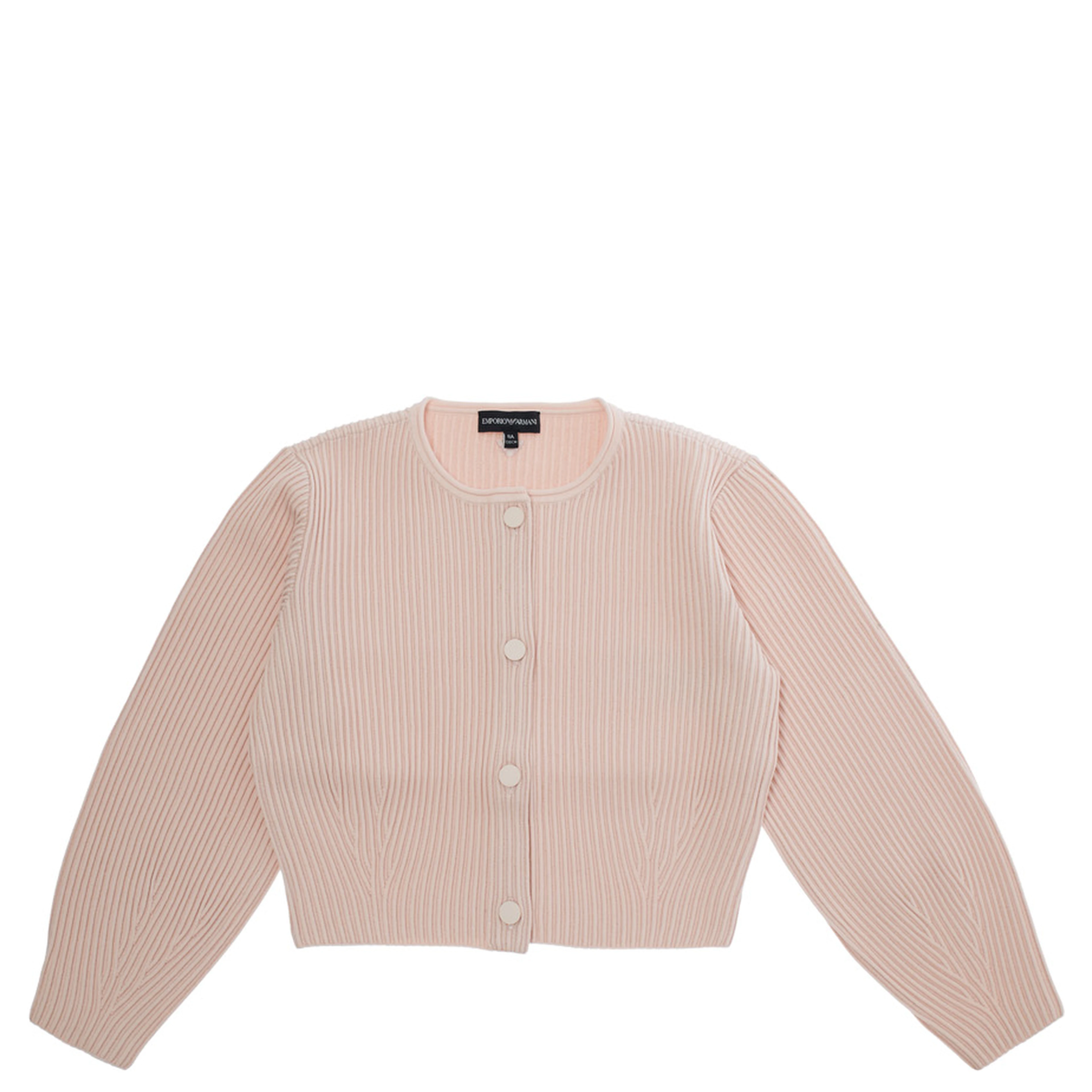 Pink Crewneck cardigan with ribbed finishes in wool Girl