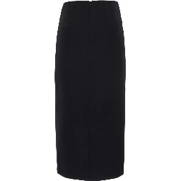 Black Midi skirt with double slit and hidden zip closure at the back in wool blend for women