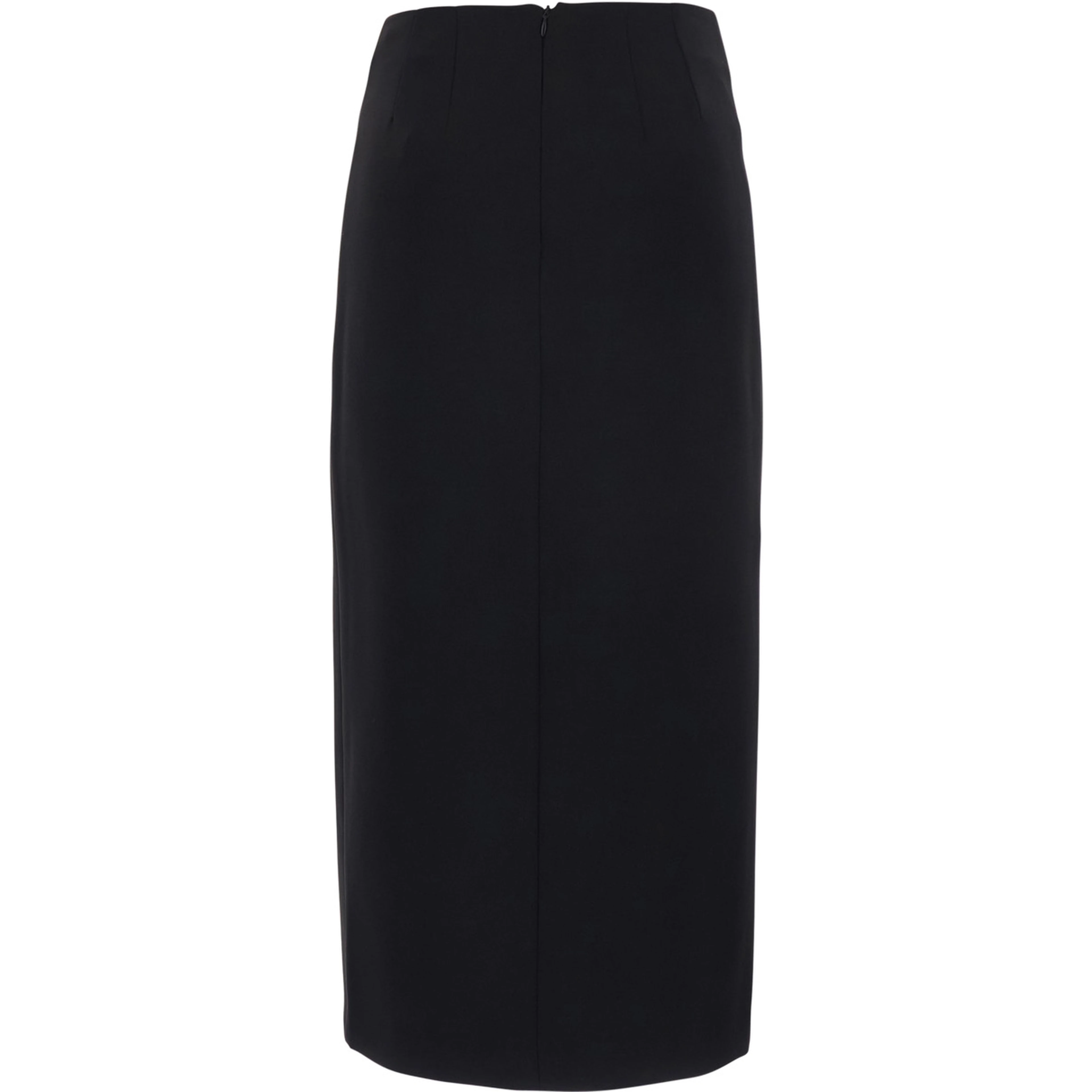 Black Midi skirt with double slit and hidden zip closure at the back in wool blend for women