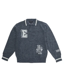 Gray Sweater with polo collar and lettering on front and back in blend wool boy