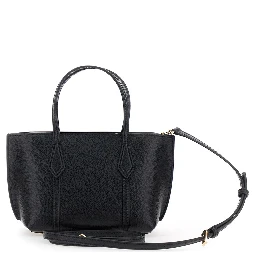 Handbag Perry with Adjustable and Removable Shoulder Strap and Logo Lettering Embossed on the Front in Grained Black Leather for Women