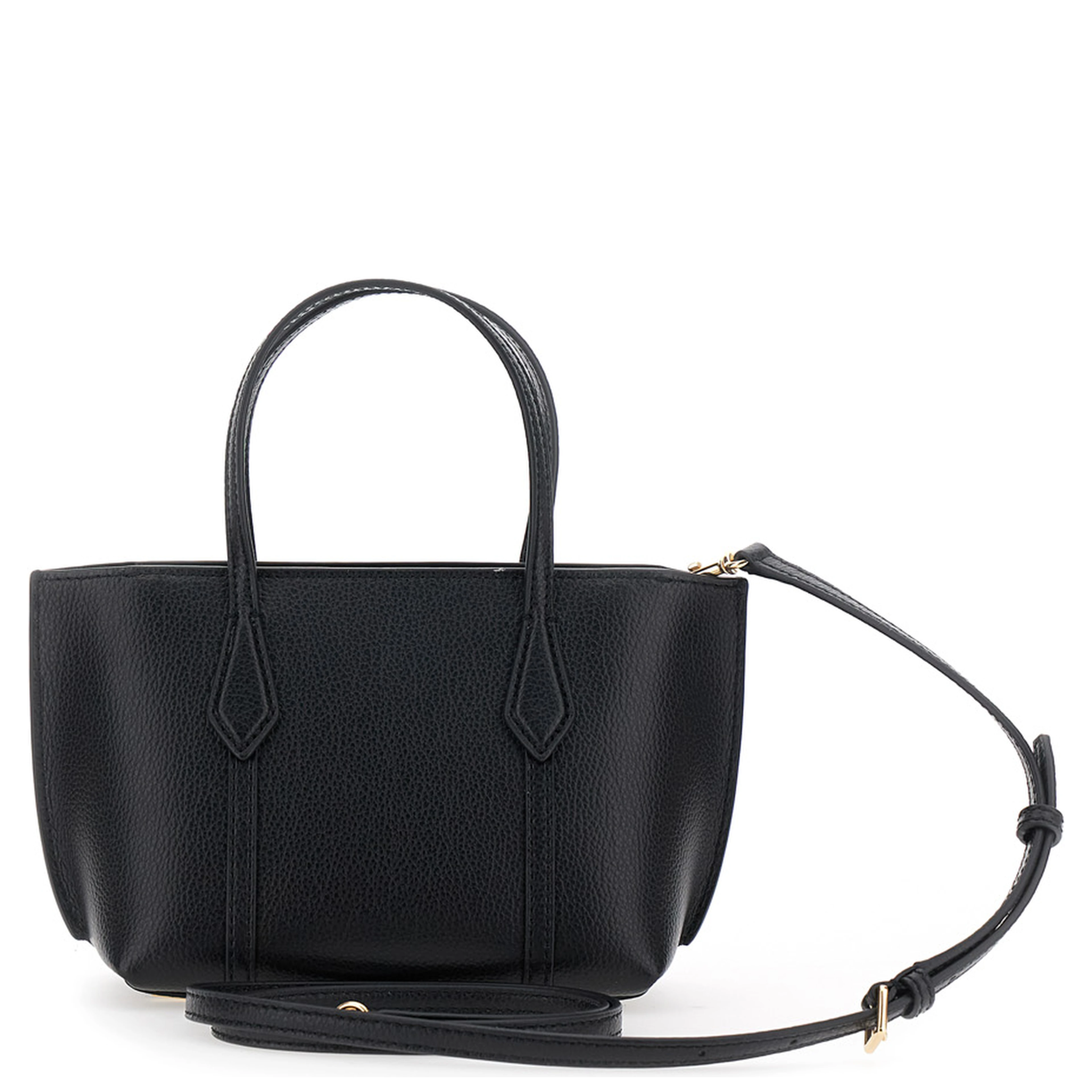 Handbag Perry with Adjustable and Removable Shoulder Strap and Logo Lettering Embossed on the Front in Grained Black Leather for Women