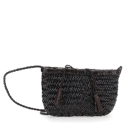 Minsu Brown Crossbody bag with Strap and Woven Motif in Leather for Women