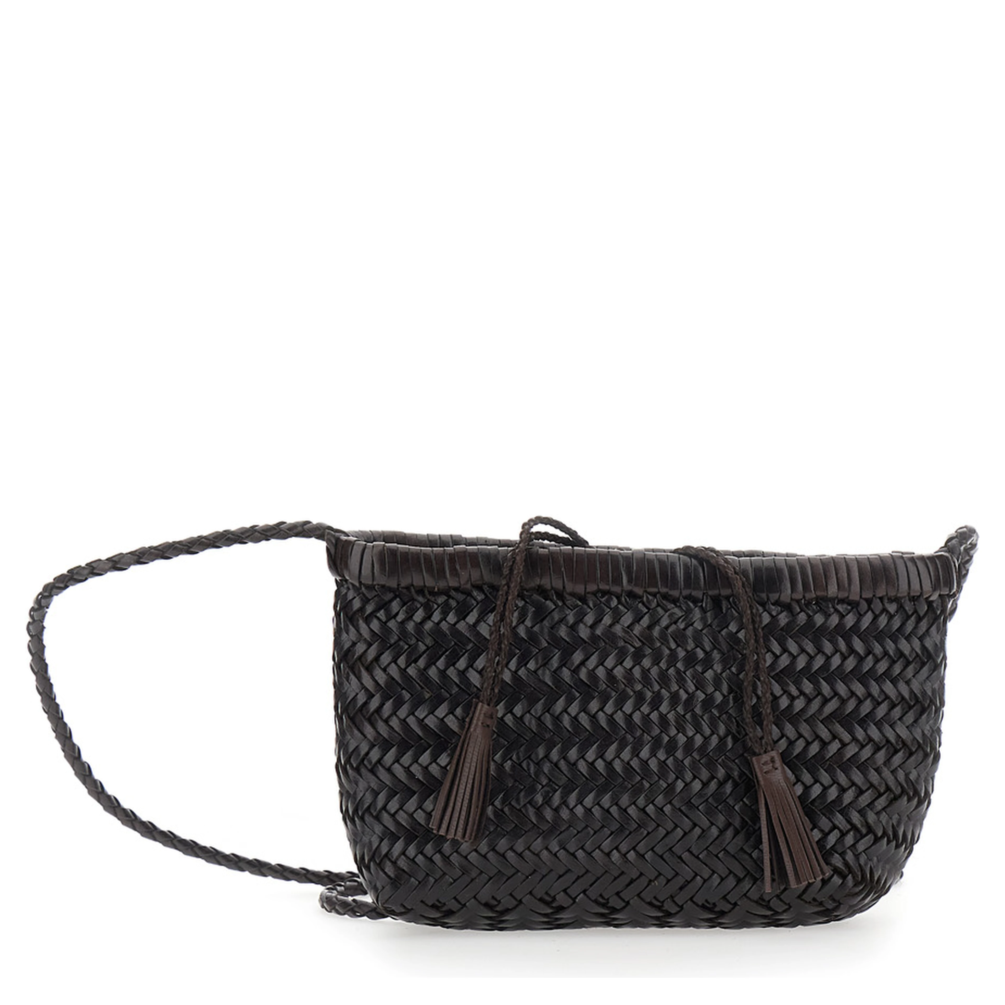 Minsu Brown Crossbody bag with Strap and Woven Motif in Leather for Women