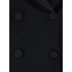 Black Double-Breasted Jacket with Peak Revers in Tech Fabric for Women