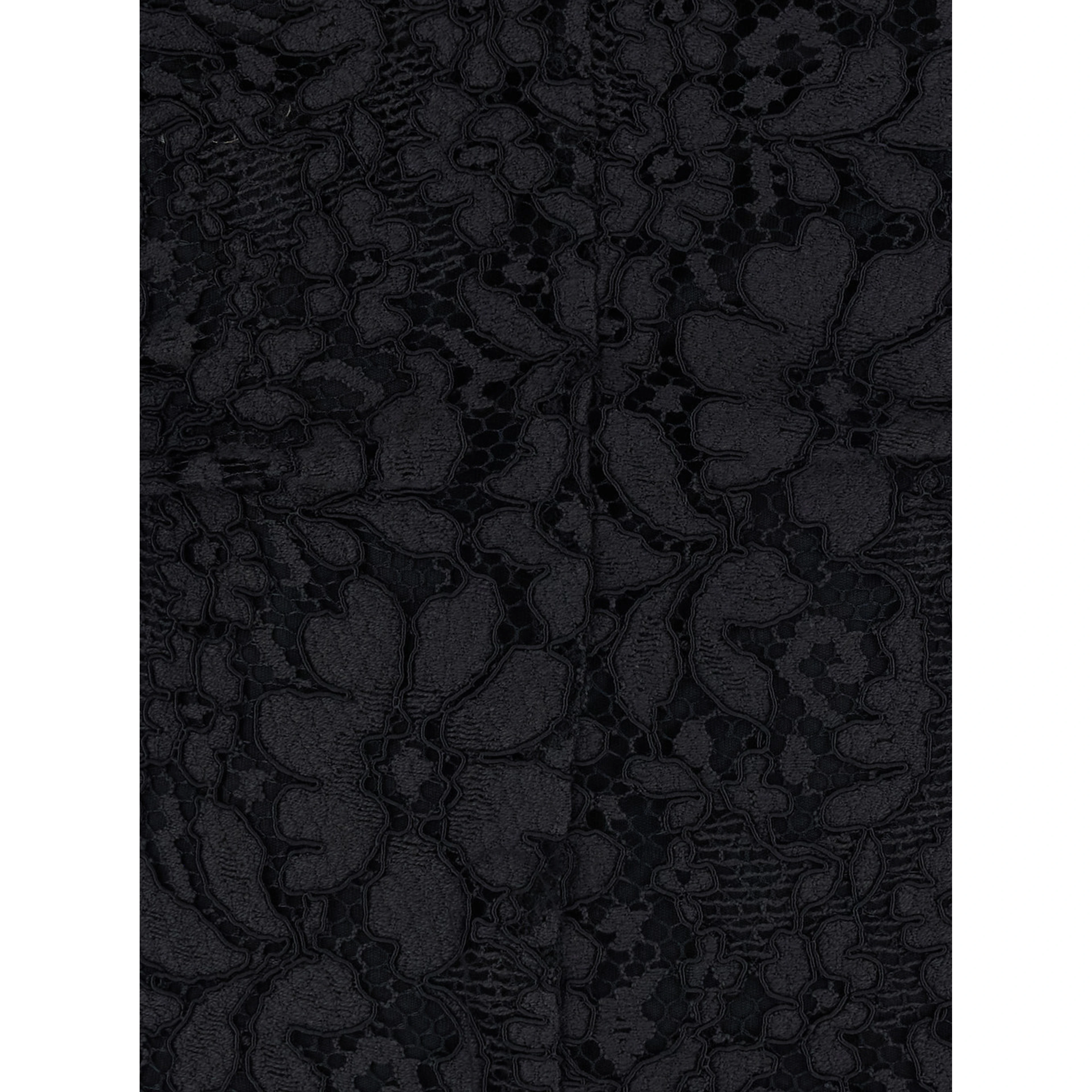 Black Long dress with round neck and all-over lace embroidery in fabric for women