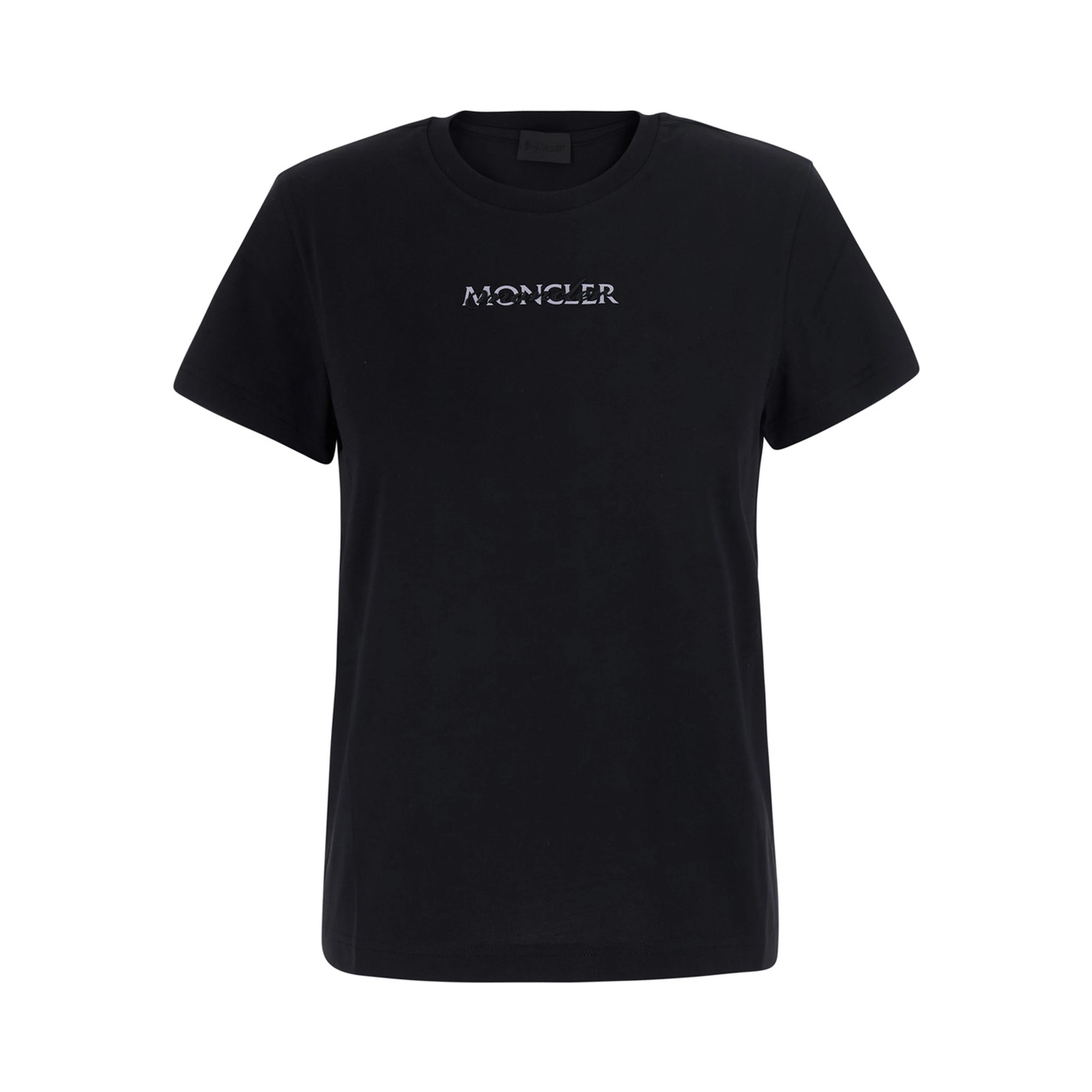 Black Crew neck T-shirt with logo lettering on the front and logo patch on the sleeve in cotton for women