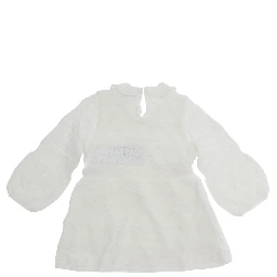 White Dress with Peter Pan Collar and All-Over Embroidery in Fabric Baby