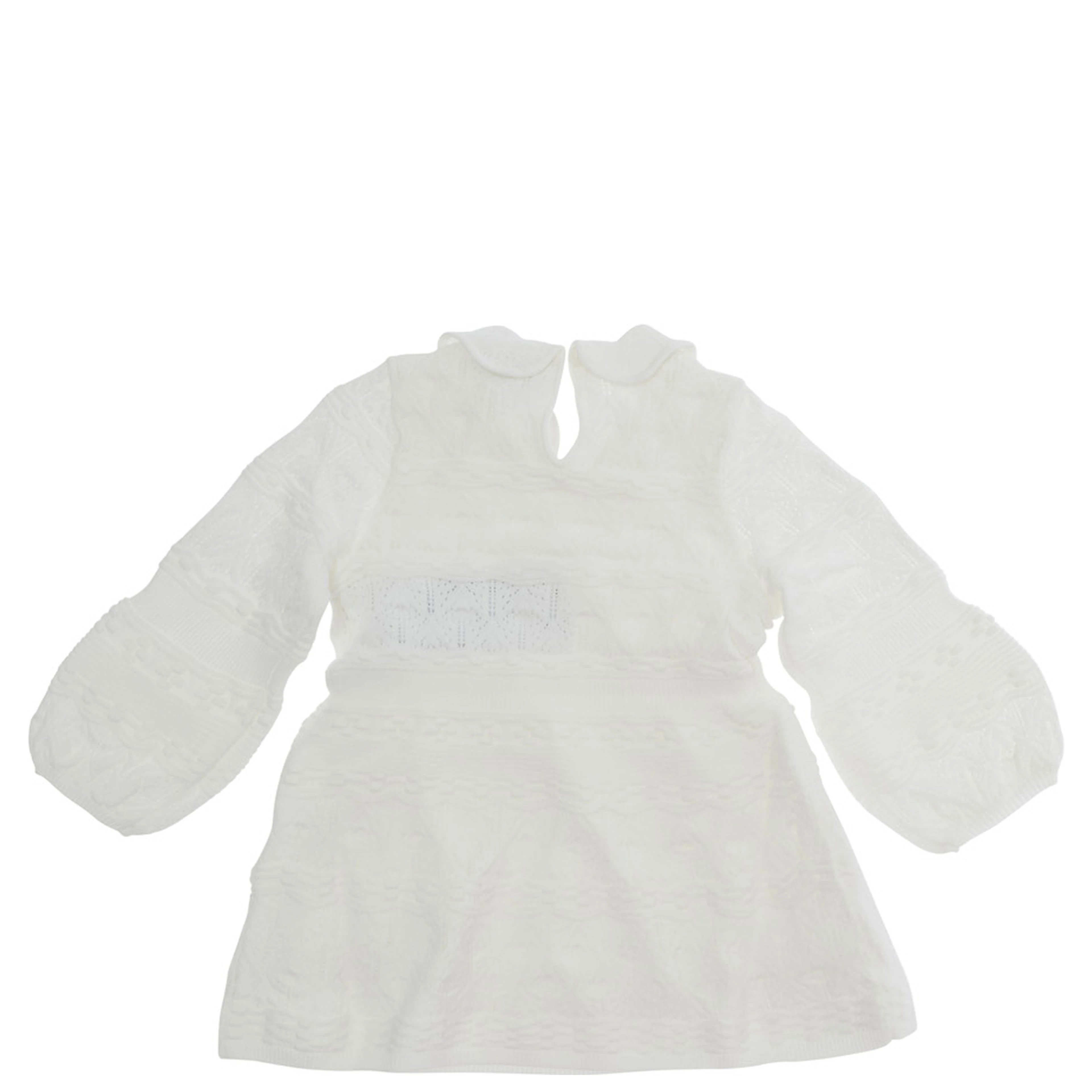 White Dress with Peter Pan Collar and All-Over Embroidery in Fabric Baby