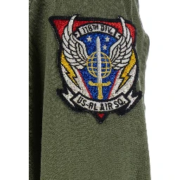 Jacket with Patches Applied on the Front and Sleeves in Green Cotton for Men