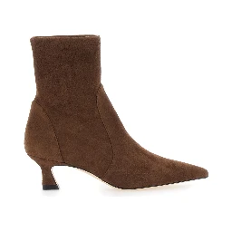 Vinnie Brown Pointed Ankle Boots with Medium Heel in Suede for Women