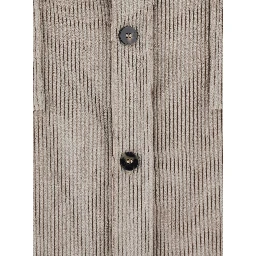 Grey Shirt with classic collar and two patch pockets on the front in corduroy for women