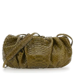Pillow Green Clutch with shoulder strap and magnetic closure in leather for women