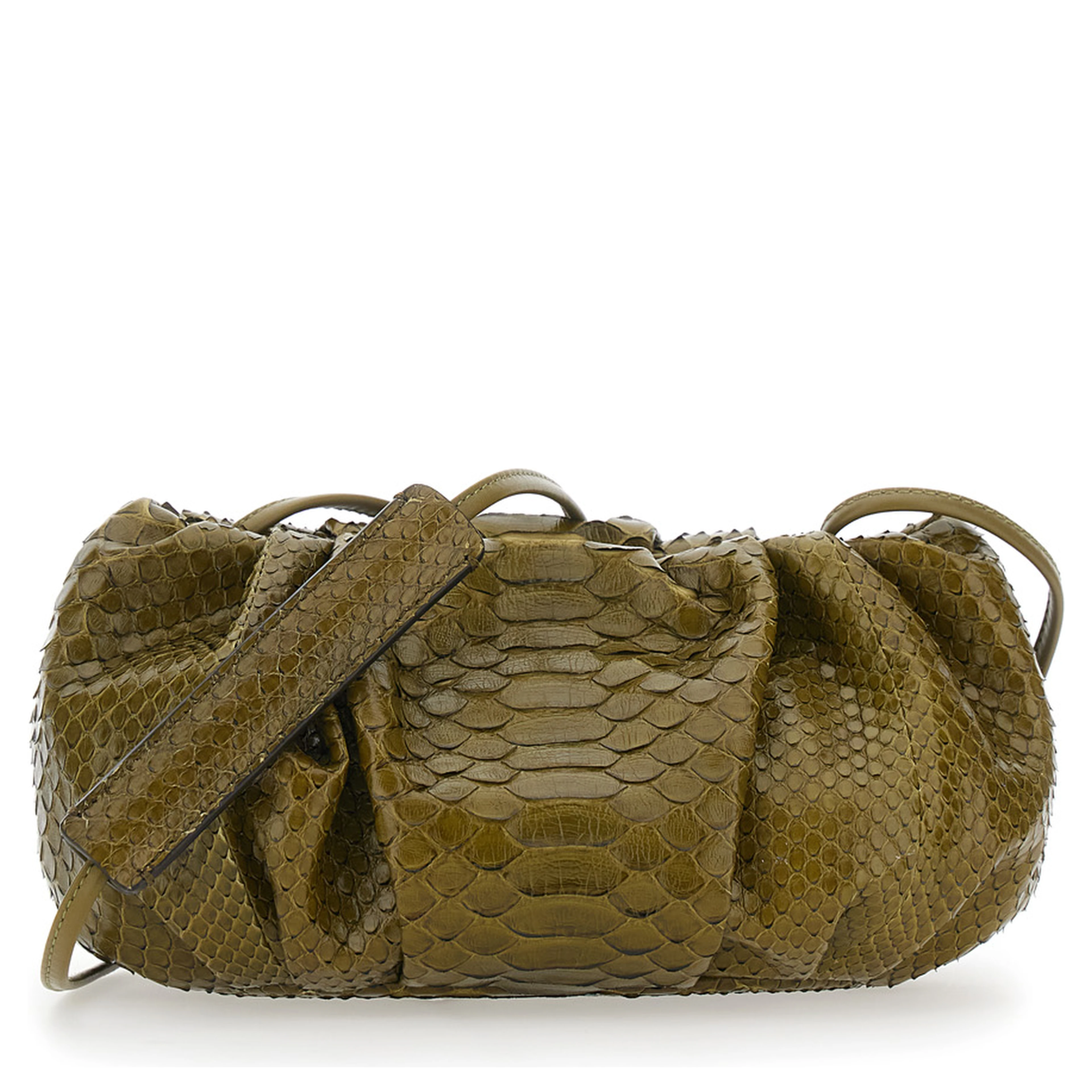 Pillow Green Clutch with shoulder strap and magnetic closure in leather for women