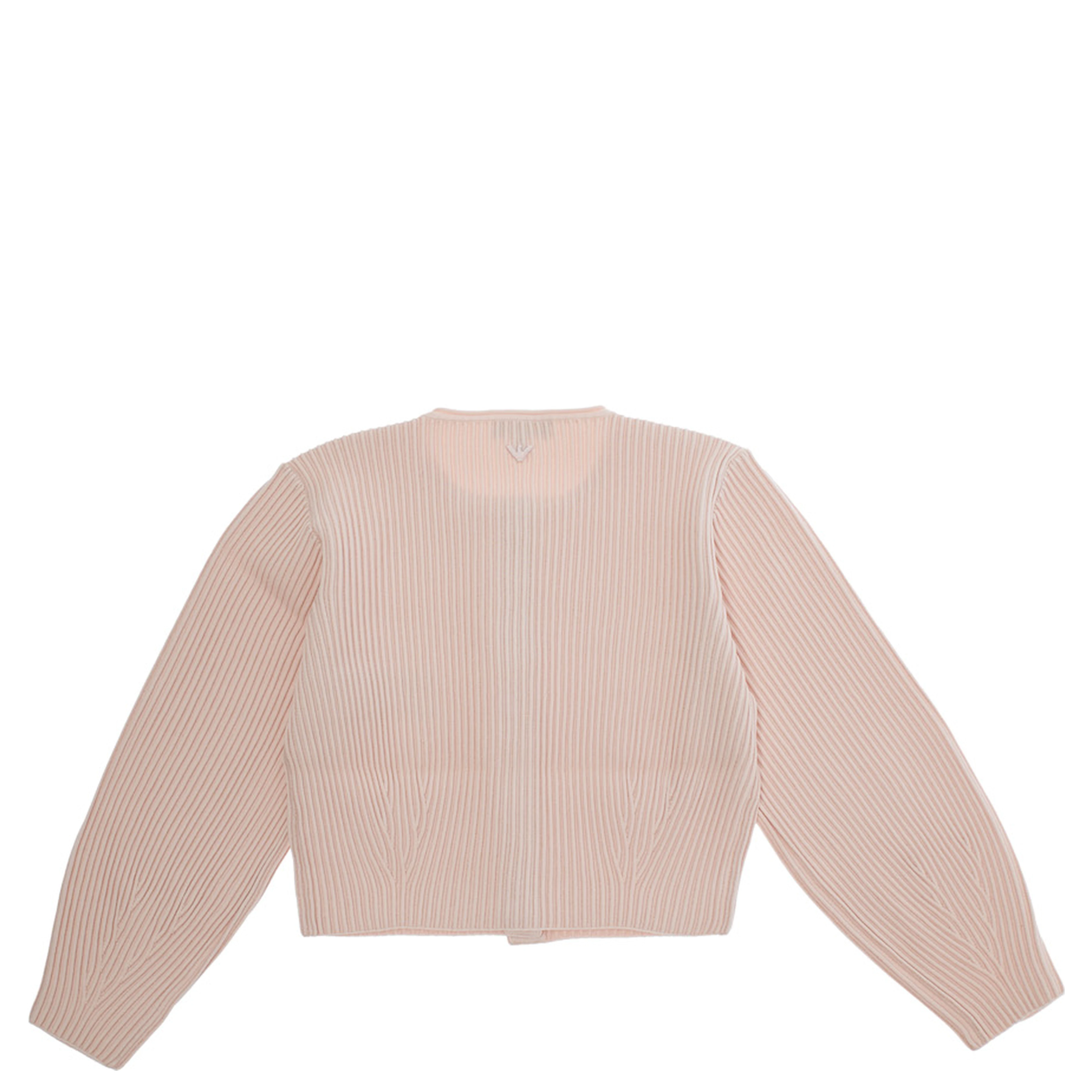 Pink Crewneck cardigan with ribbed finishes in wool Girl