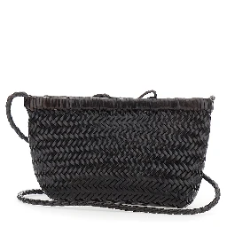 Minsu Brown Crossbody bag with Strap and Woven Motif in Leather for Women