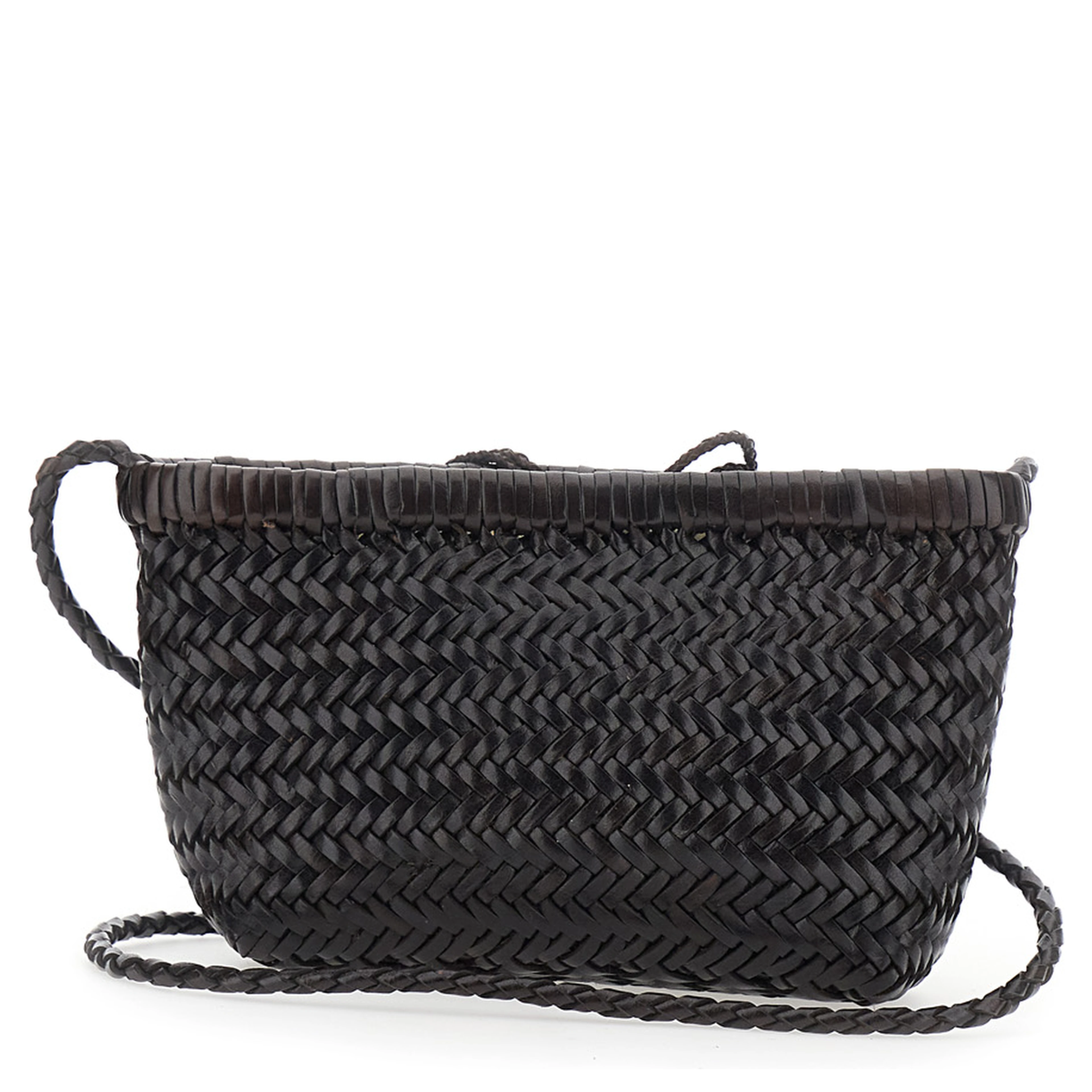 Minsu Brown Crossbody bag with Strap and Woven Motif in Leather for Women