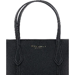 Handbag Perry with Adjustable and Removable Shoulder Strap and Logo Lettering Embossed on the Front in Grained Black Leather for Women