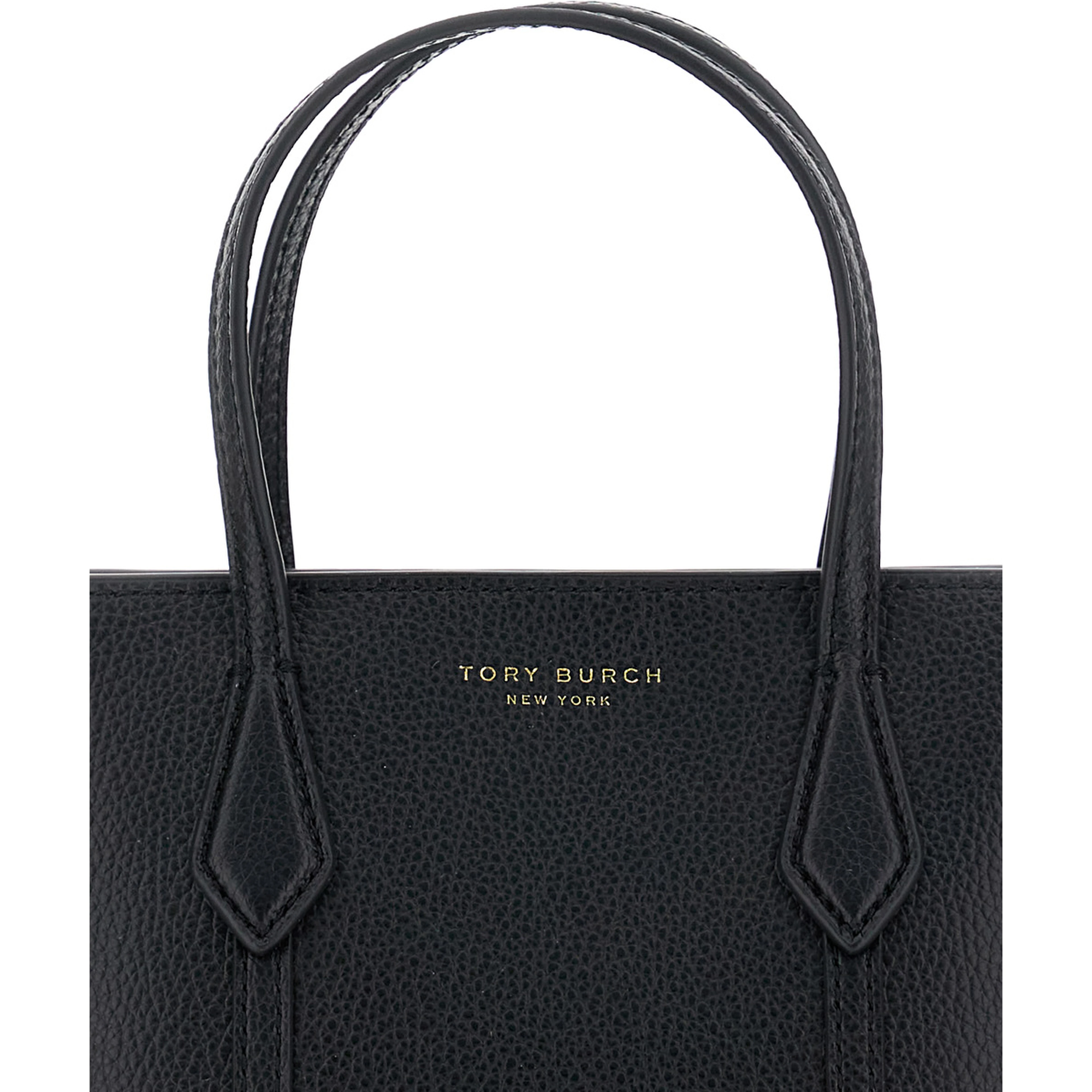 Handbag Perry with Adjustable and Removable Shoulder Strap and Logo Lettering Embossed on the Front in Grained Black Leather for Women