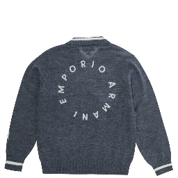 Gray Sweater with polo collar and lettering on front and back in blend wool boy