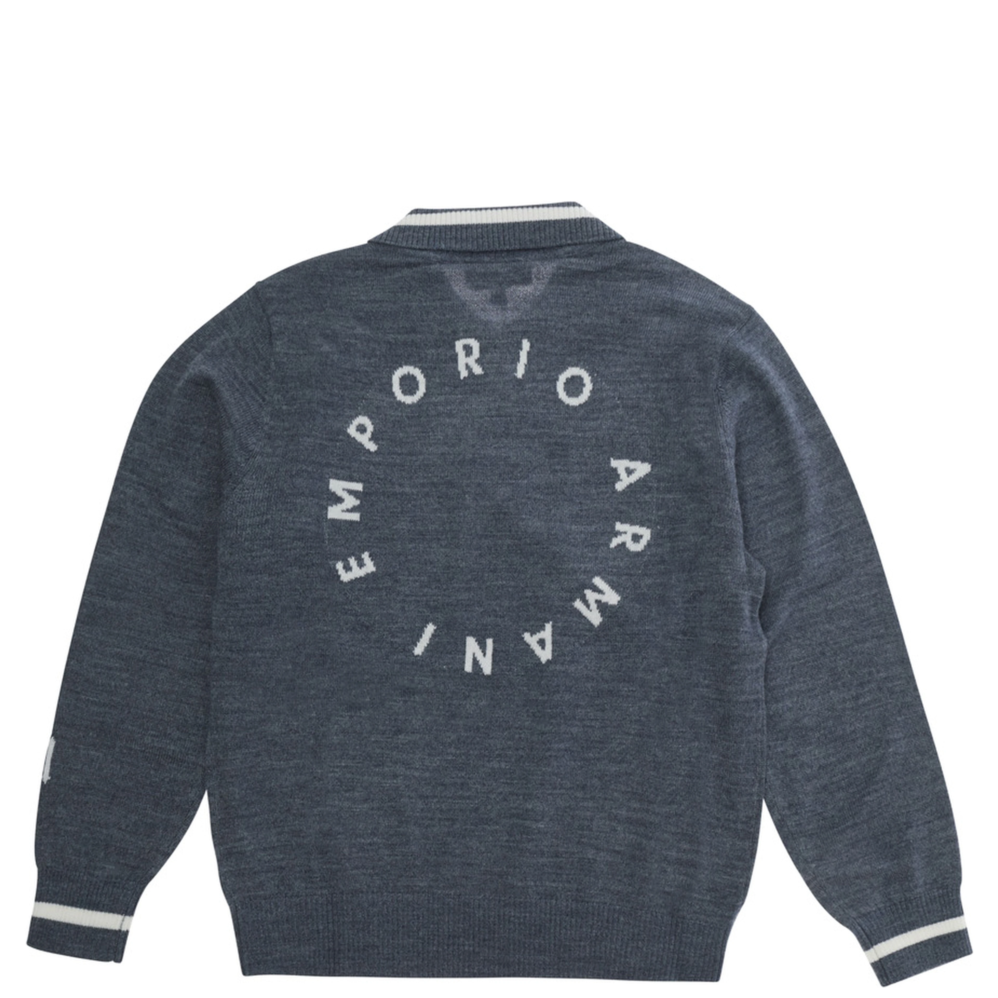 Gray Sweater with polo collar and lettering on front and back in blend wool boy