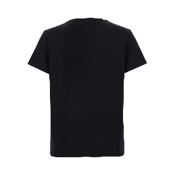 Black Crew neck T-shirt with logo lettering on the front and logo patch on the sleeve in cotton for women