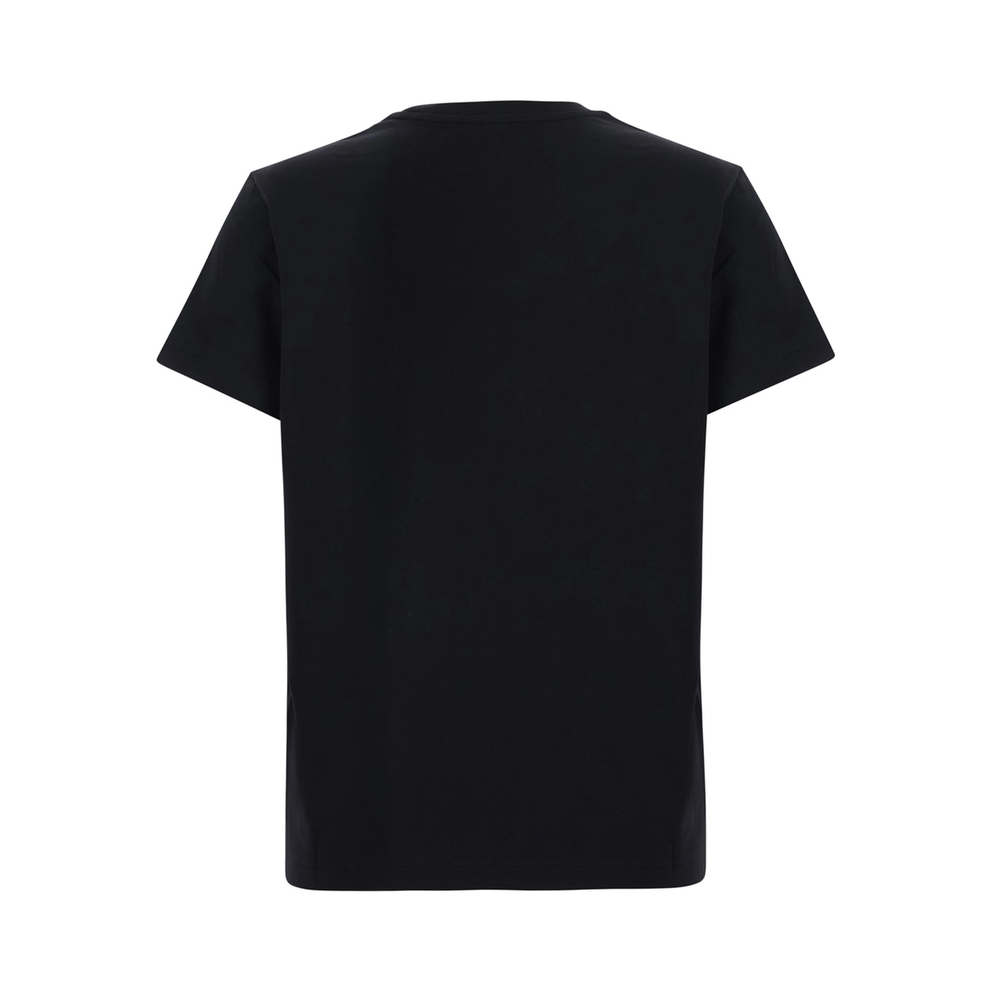 Black Crew neck T-shirt with logo lettering on the front and logo patch on the sleeve in cotton for women