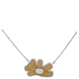 Beige Necklace with pendant with crystals and bear in metal for women