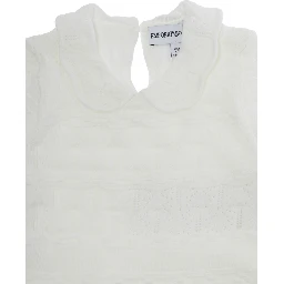 White Dress with Peter Pan Collar and All-Over Embroidery in Fabric Baby