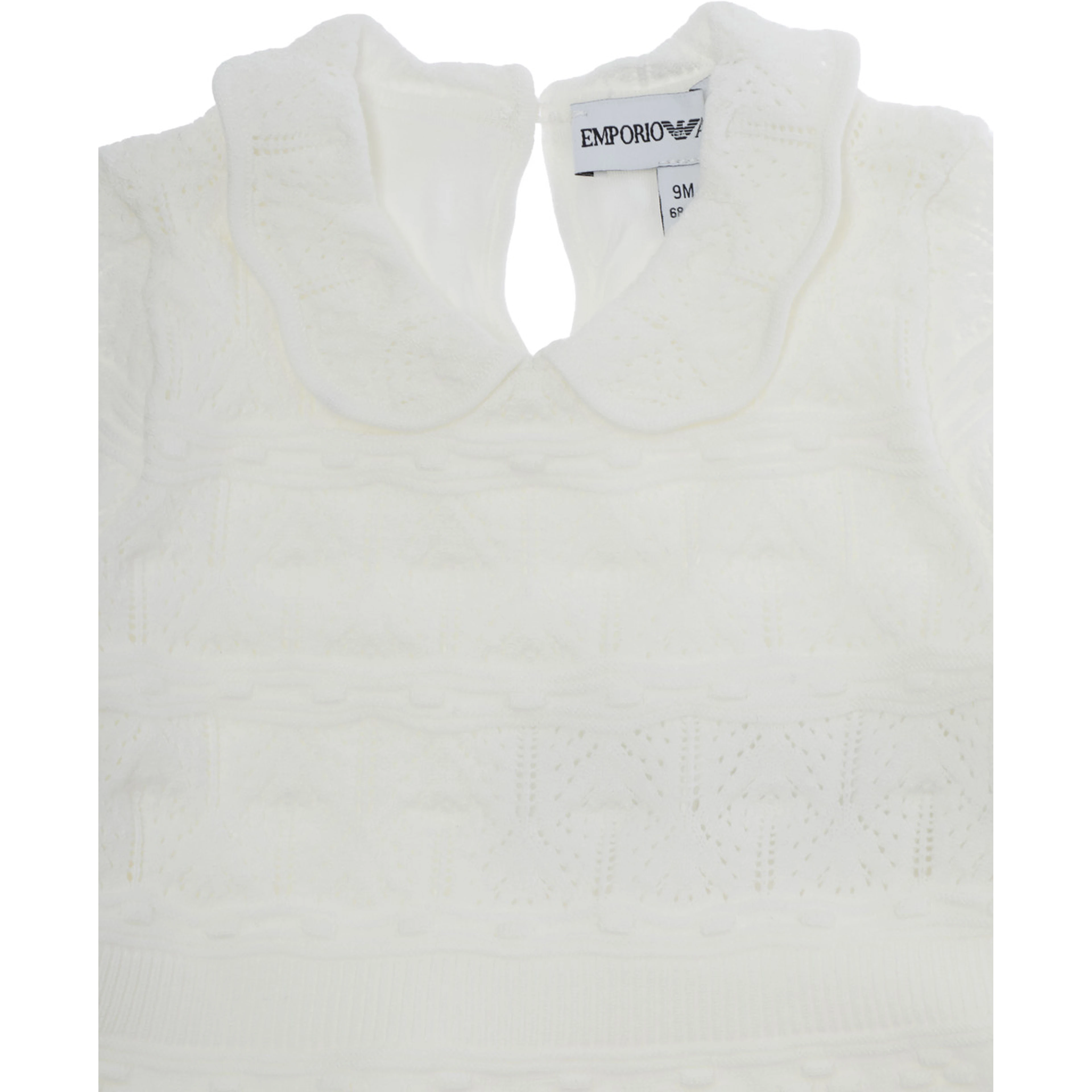White Dress with Peter Pan Collar and All-Over Embroidery in Fabric Baby