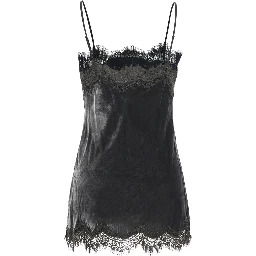 Dark grey V-neck top with lace details in velvet for women