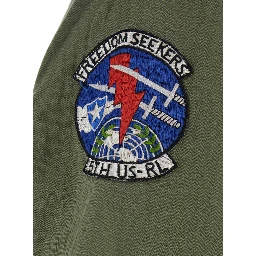 Jacket with Patches Applied on the Front and Sleeves in Green Cotton for Men
