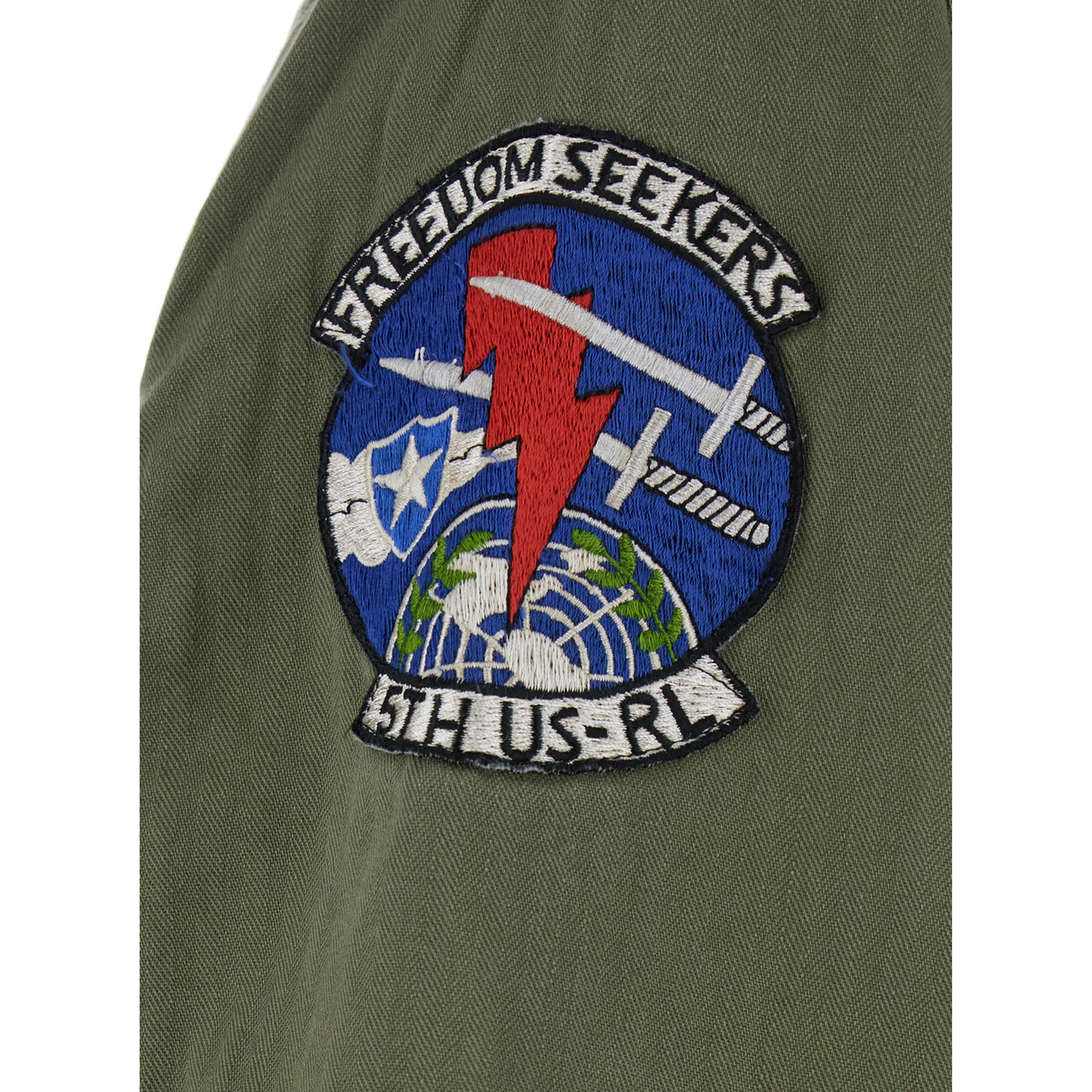 Jacket with Patches Applied on the Front and Sleeves in Green Cotton for Men