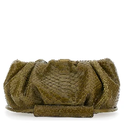 Pillow Green Clutch with shoulder strap and magnetic closure in leather for women