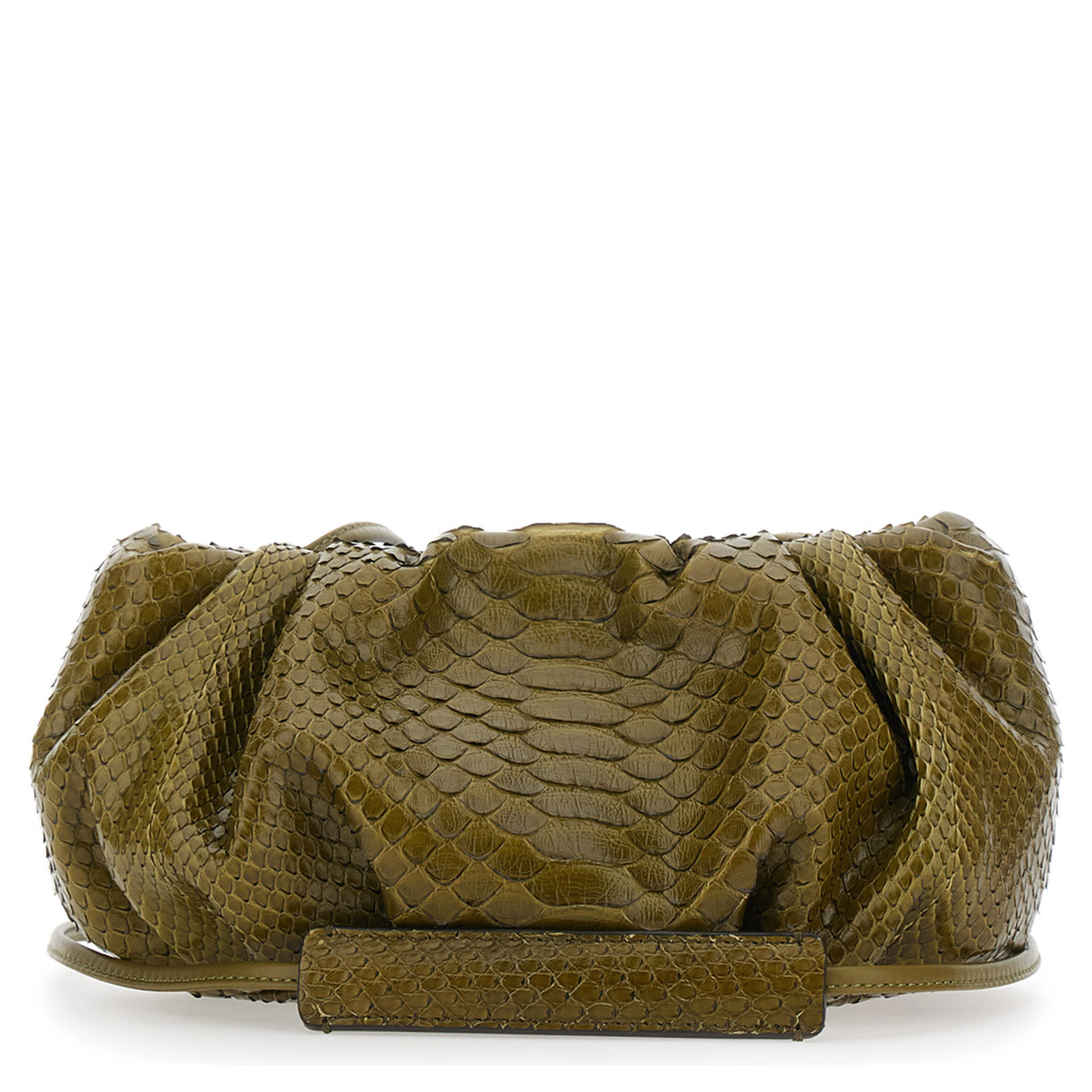 Pillow Green Clutch with shoulder strap and magnetic closure in leather for women