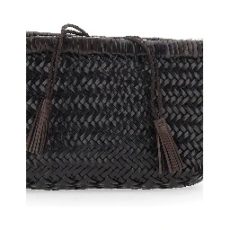 Minsu Brown Crossbody bag with Strap and Woven Motif in Leather for Women