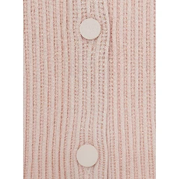 Pink Crewneck cardigan with ribbed finishes in wool Girl